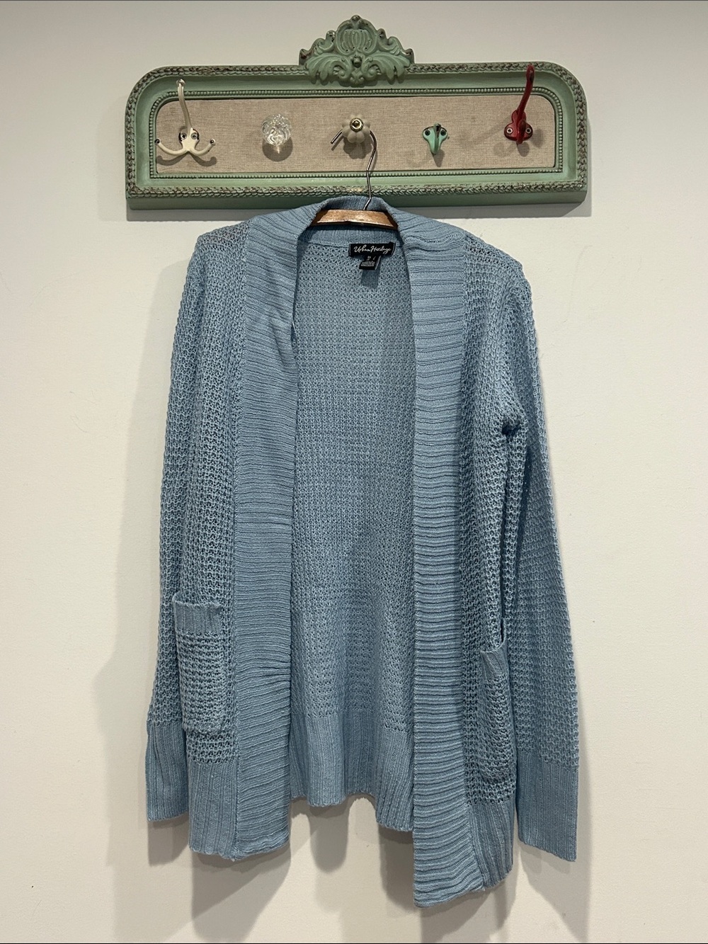 Urban Heritage Light Blue Open-Front Knit duster Cardigan sweater small women’s